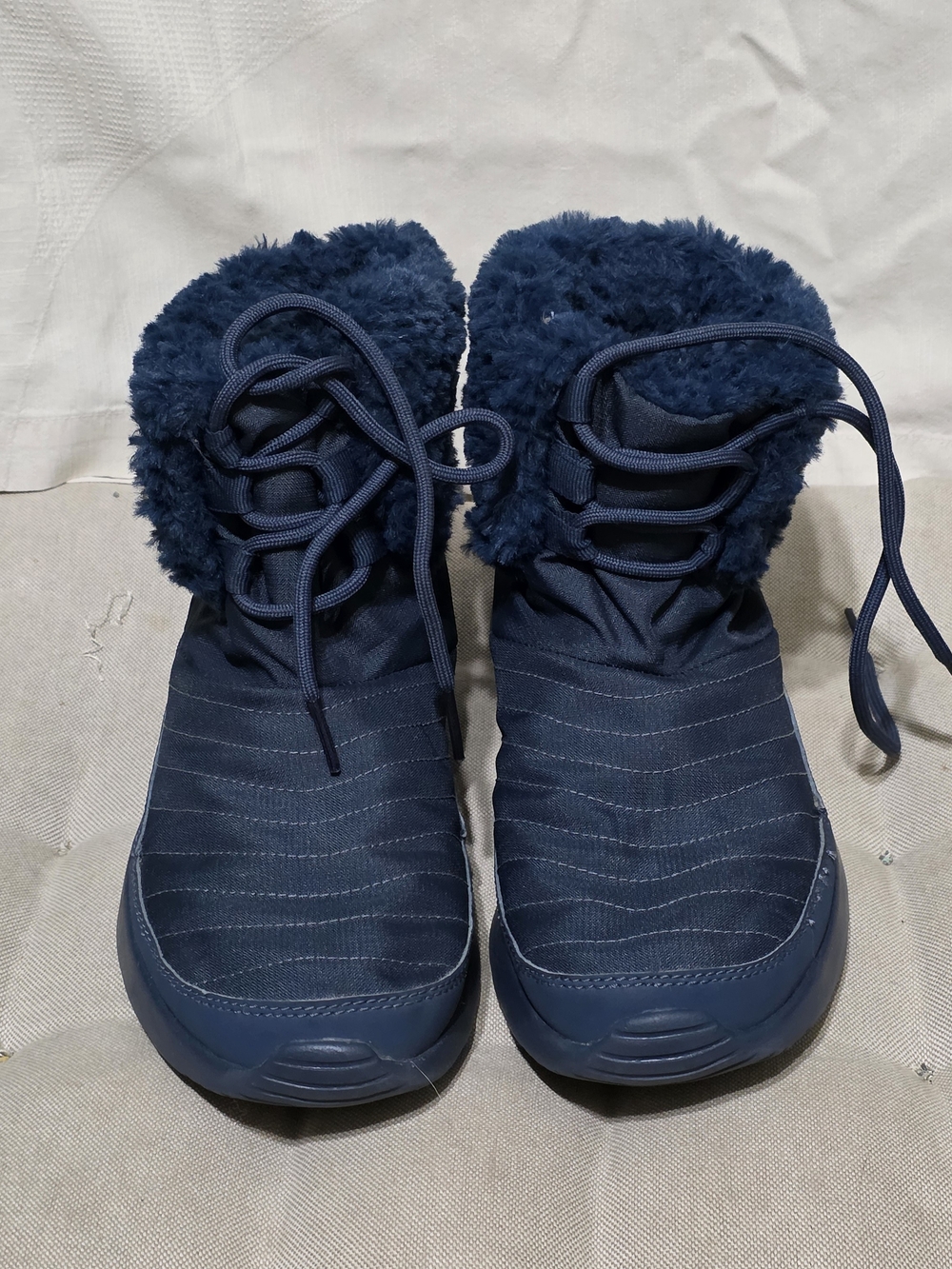 Nike Navy Quilted Faux-Fur Lace-Up Ankle Booties